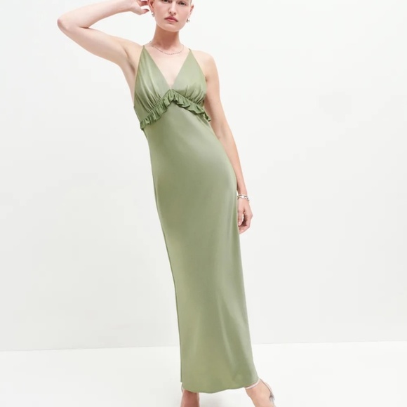 Reformation NWT Madrigal Artichoke Green Satin Maxi Slip Dress Size S - Picture 13 of 15
